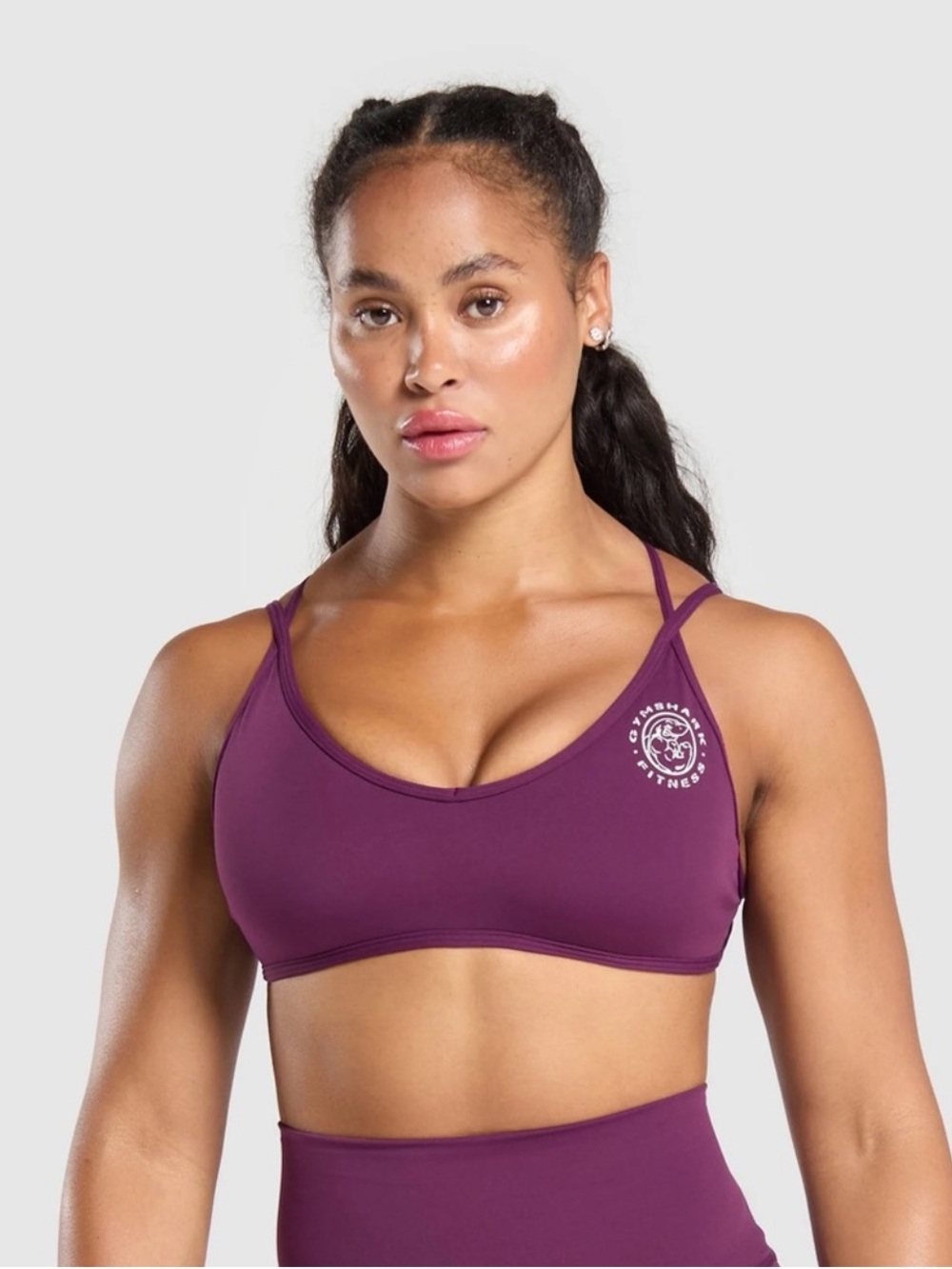 GYMSHARK Legacy Bra Logo V Neck Strappy Back Purple Size XS